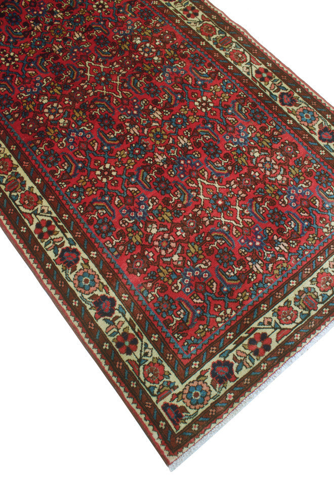 Fine Vintage Distressed Yul Red/Ivory Runner, 3'6 x 10'3