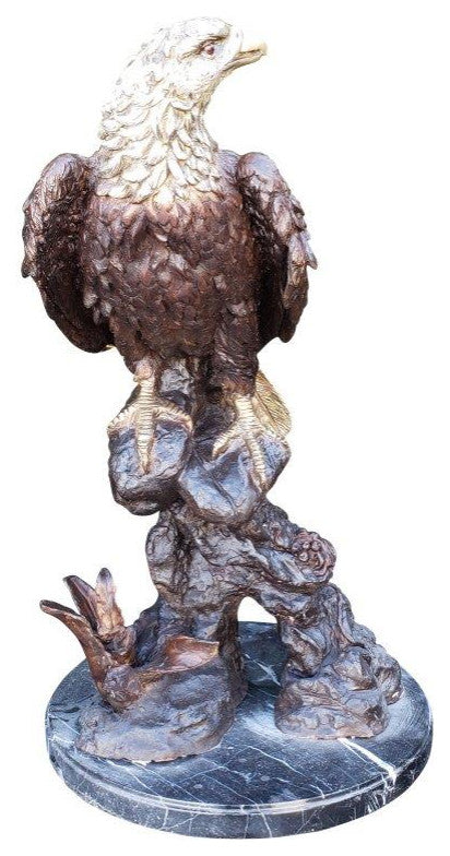 Large Eagle Bronze Statue Mounted on Marble -  Size: 21"L x 23"W x 35"H.