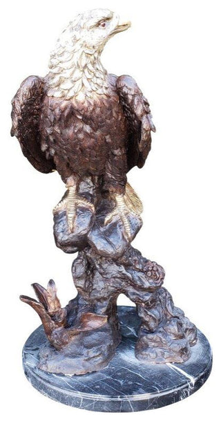 Large Eagle Bronze Statue Mounted on Marble -  Size: 21"L x 23"W x 35"H.