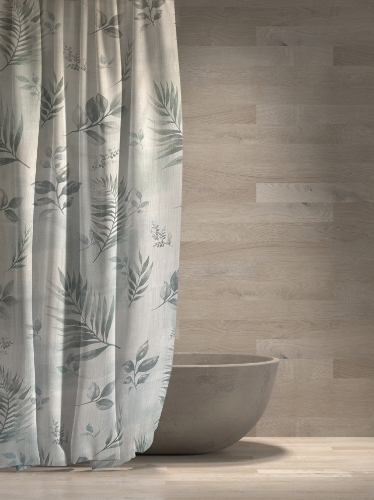 Rothbury Leaf Pattern Fabric Shower Curtain, White, 54x78", Rothbury Leaf