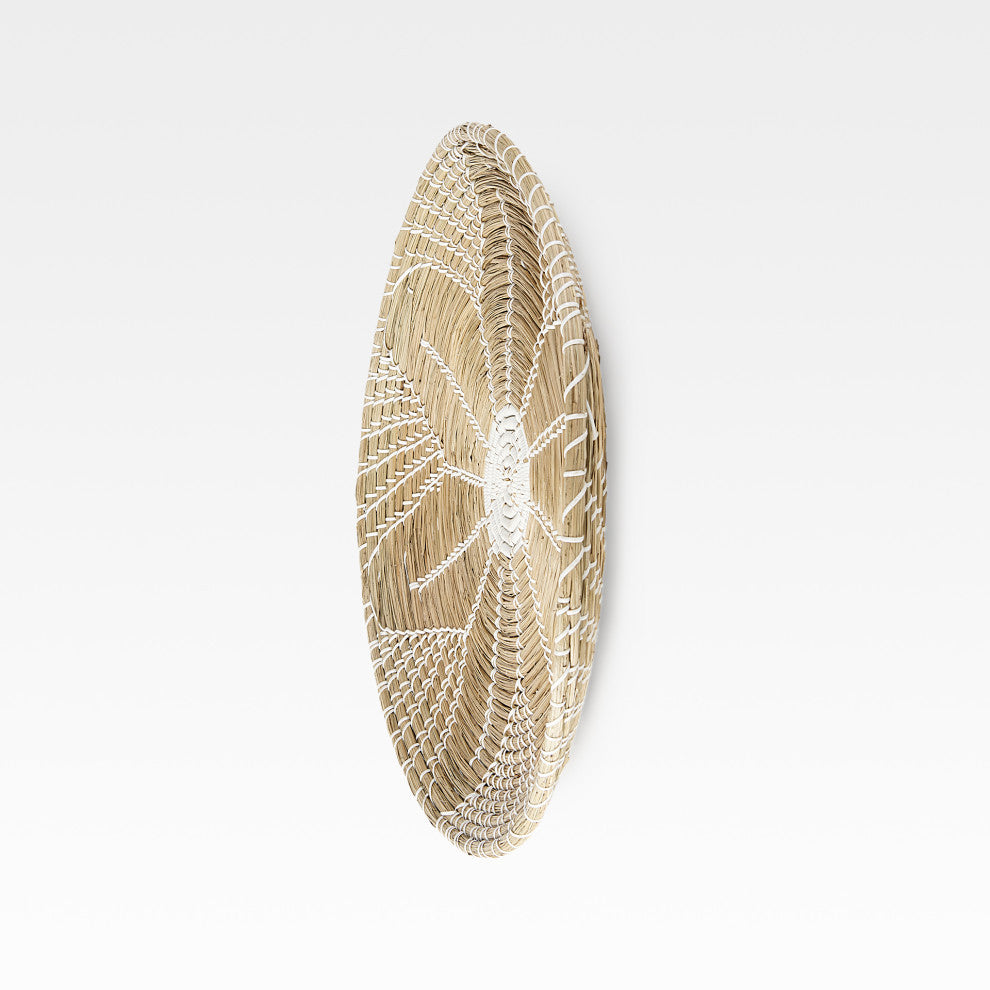 Mekhi Light Brown Seagrass With White String Round Wall Hanging Plate