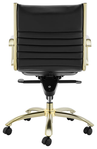 Dirk Low Back Office Chair, Black With Matte Brushed Gold Base