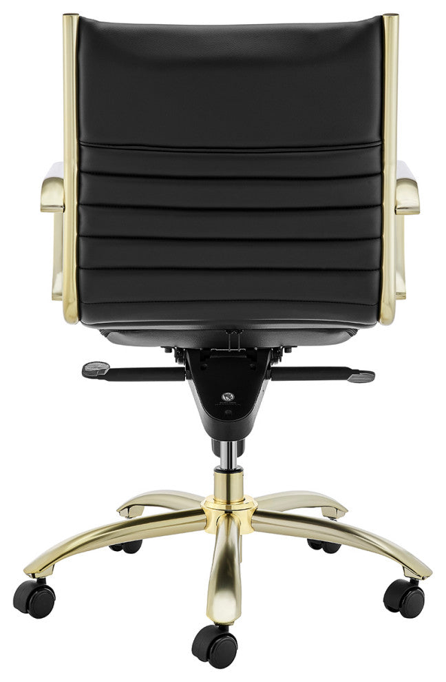 Dirk Low Back Office Chair, Black With Matte Brushed Gold Base