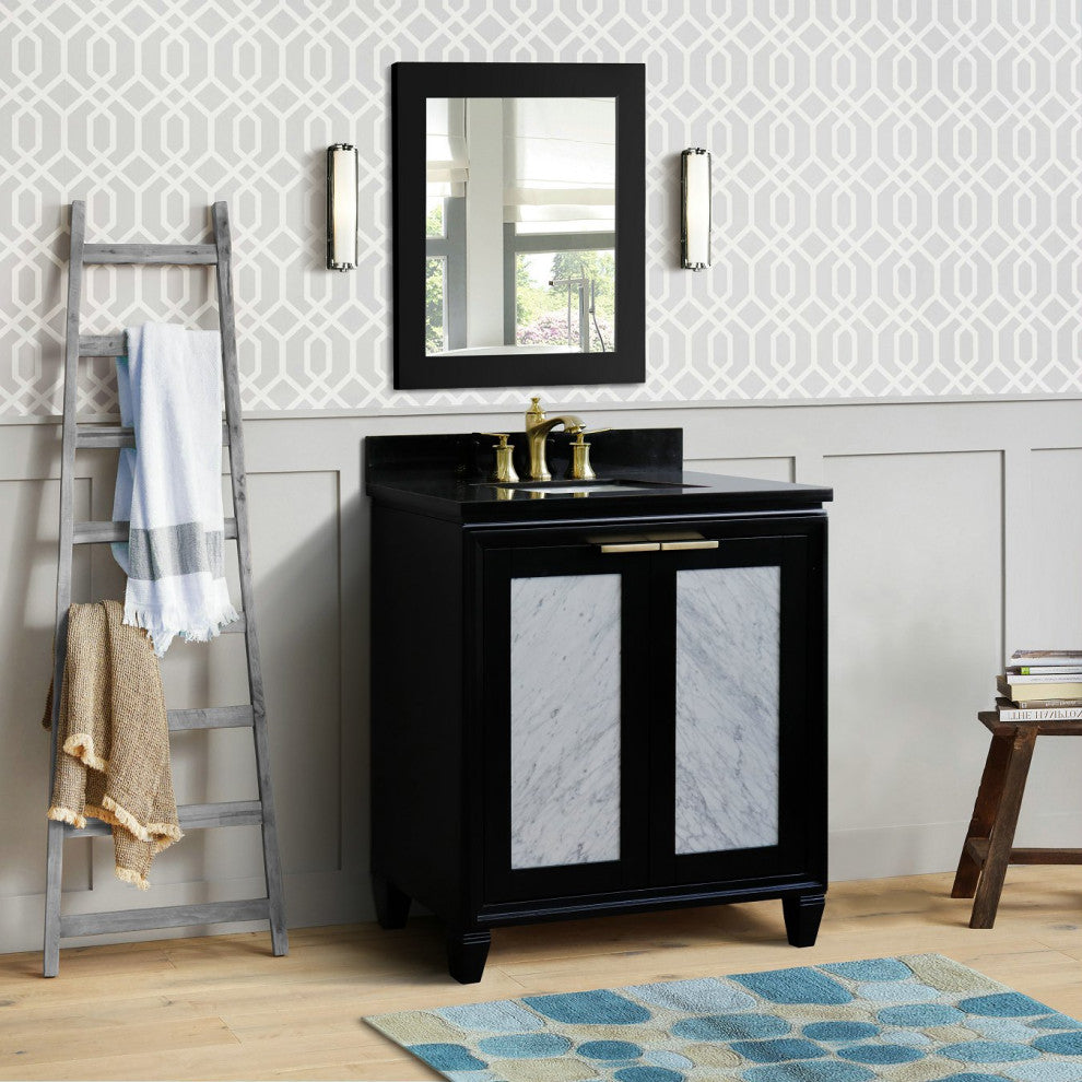31" Single Sink Vanity, Black Finish With Black Galaxy Granite