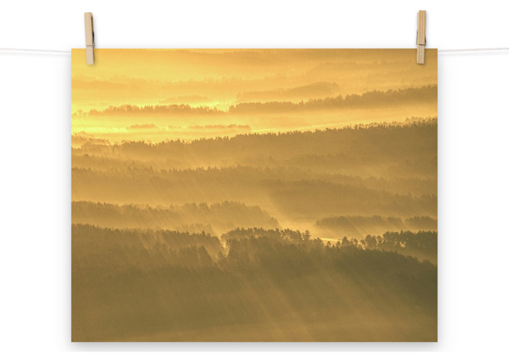 Golden Mist Valley - Hills & Mountain Range Landscape Wall Art Prints, 16" X 20"