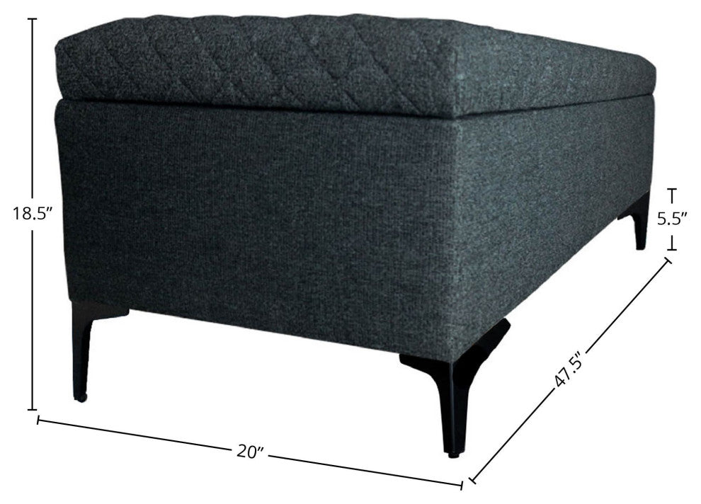 Reece Upholstered Storage Bench, Charcoal Gray
