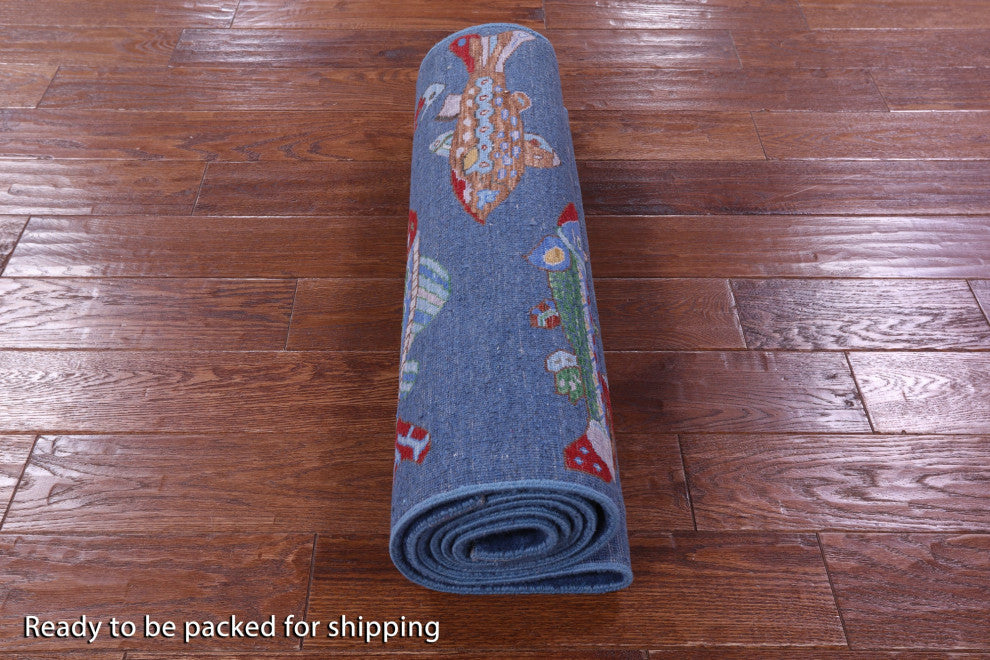 Runner Gabbeh Fish Design Handmade Wool Rug 2' 7" X 8' 0" - Q15518