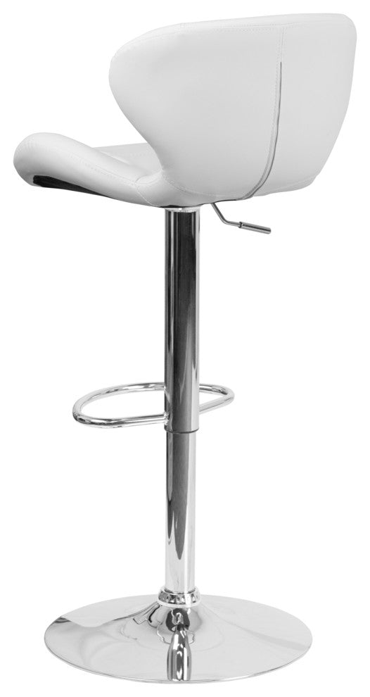 Contemporary White Vinyl Adjustable Barstool With Chrome Base