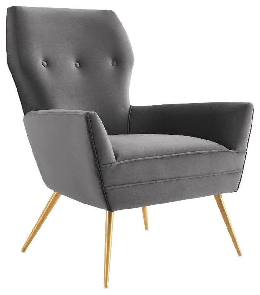 Renata Button Tufted Performance Velvet Armchair, Gray