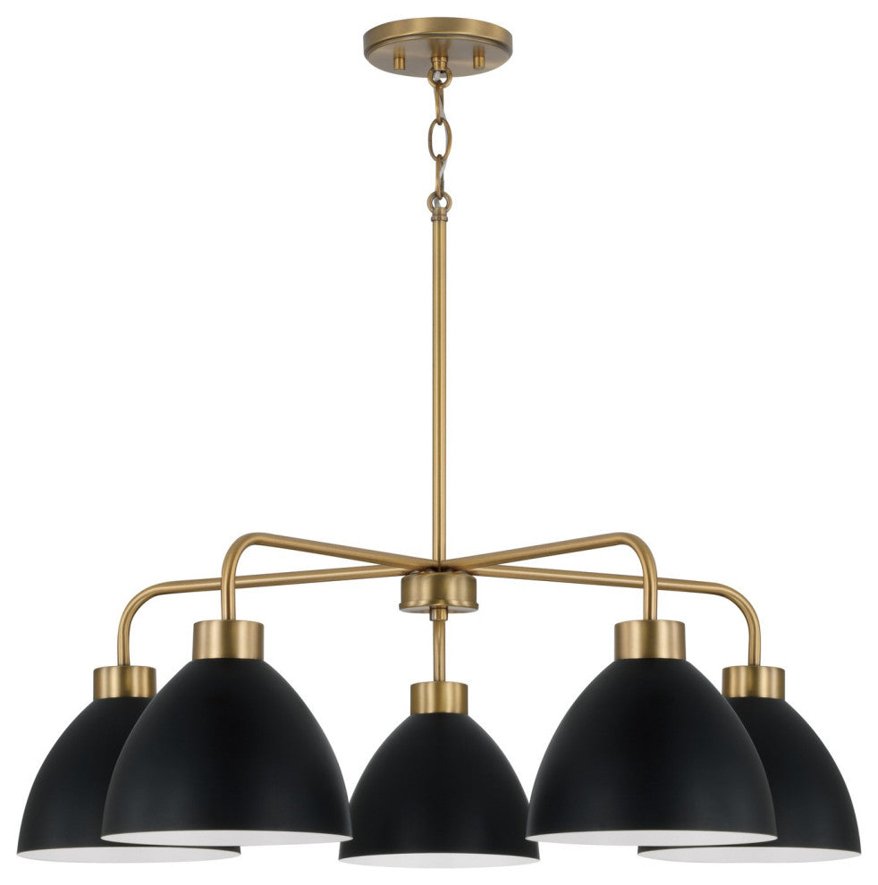 Ross Five Light Chandelier in Aged Brass and Black