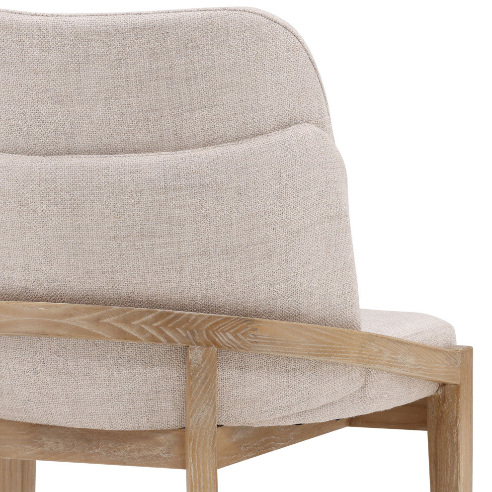 Jhene Elm Wood Upholstered Dining Chair, Off-white
