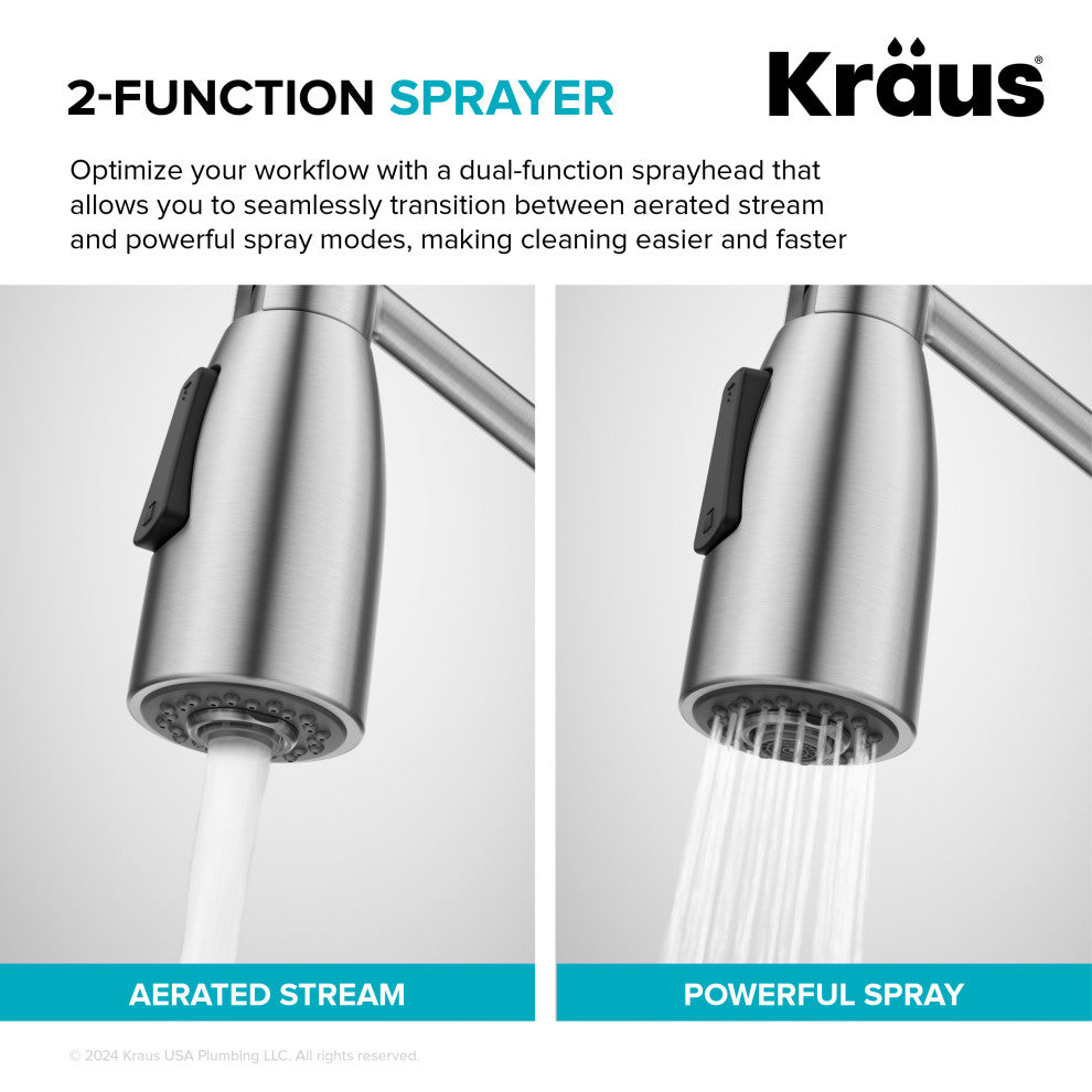KRAUS Coda Commercial Style 2-Function 1-Handle Pull Down Kitchen Faucet, SFS
