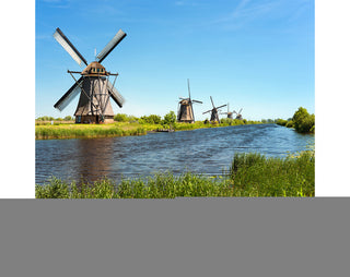 Windmills at Kinderdijk, Landscape Canvas Art Print, 40"x30"