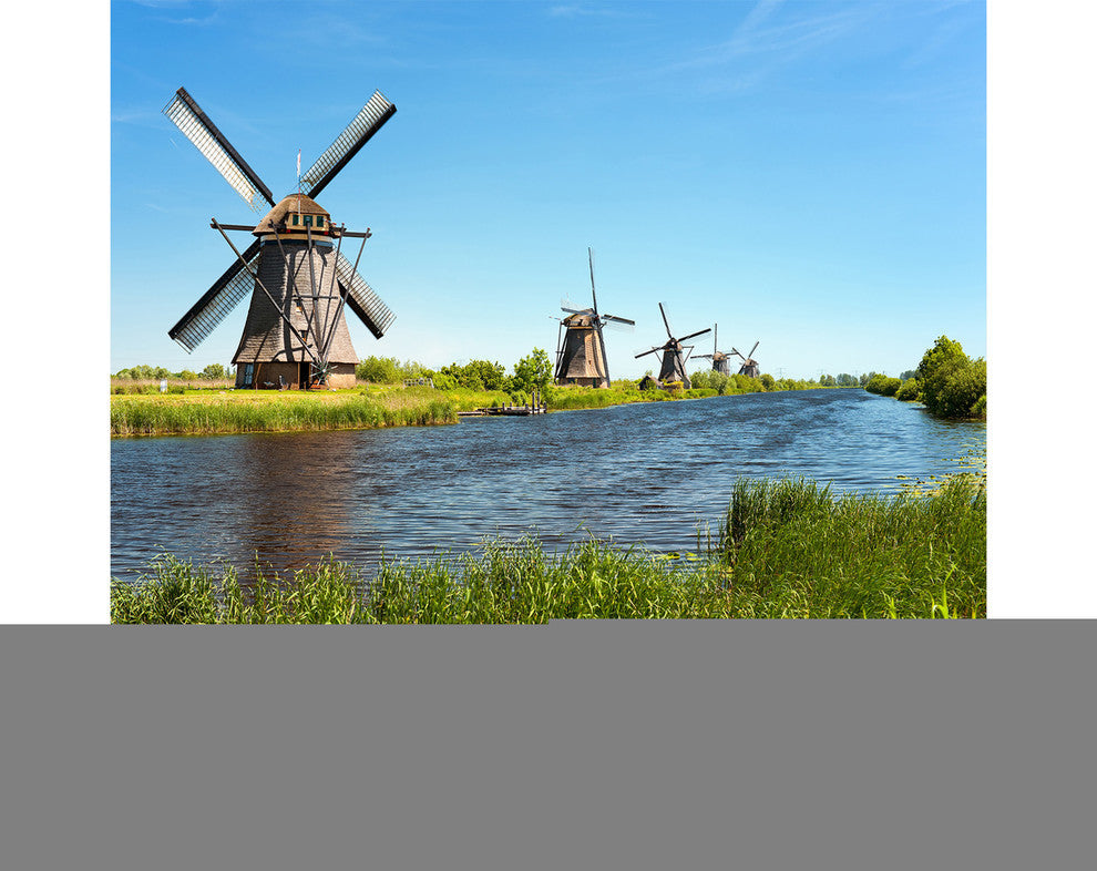 Windmills at Kinderdijk, Landscape Canvas Art Print, 40"x30"