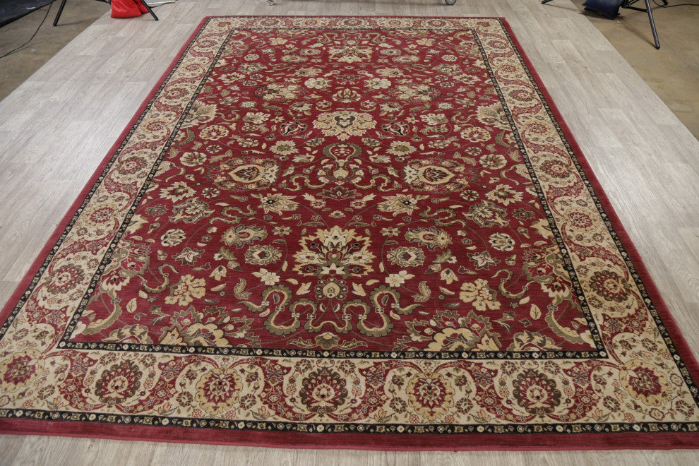 Oushak Oriental Traditional Turkish Carpet Bordered Area Rug, Red, 10'11"x7'10