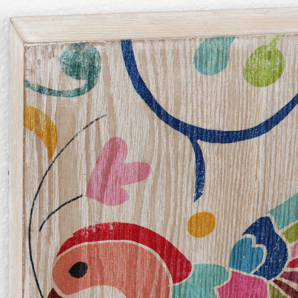 Folklorica Abstract Flower Wall Art Giclee Printed on Hand Finished Ash Wood
