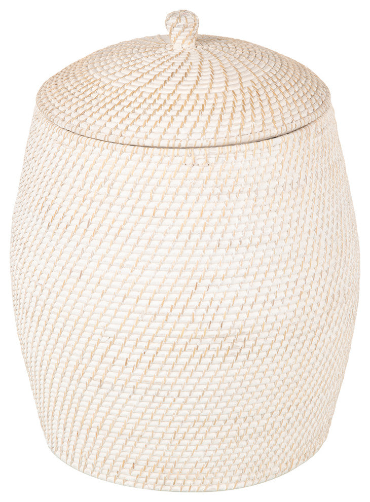 Rattan Beehive Hamper With Liner, White Wash