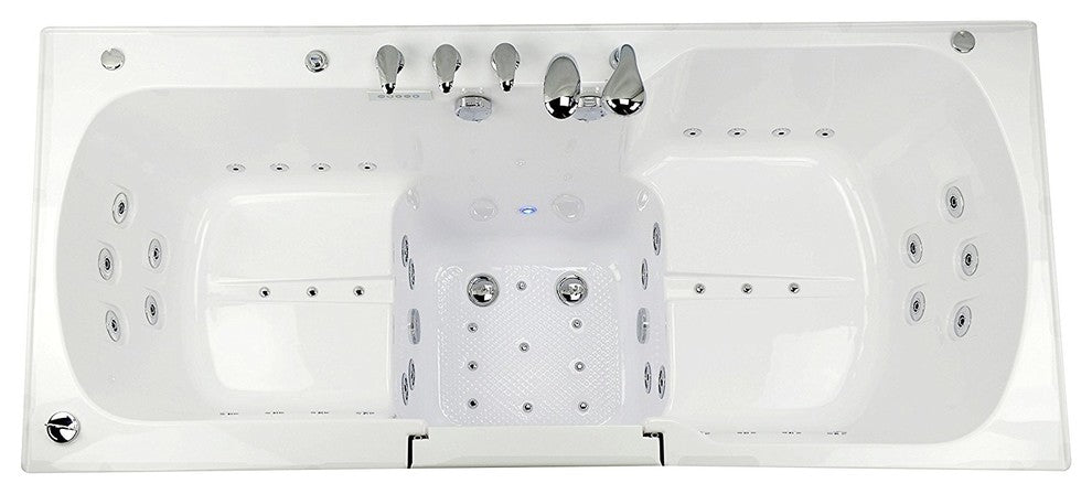 2-Seat Dual+Foot Massage Walk-In Bathtub,Outward Swing,2"Dual Drain