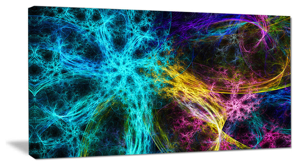 Glowing Abstract Fireworks, Oversized Abstract Canvas Art Print, 60x28