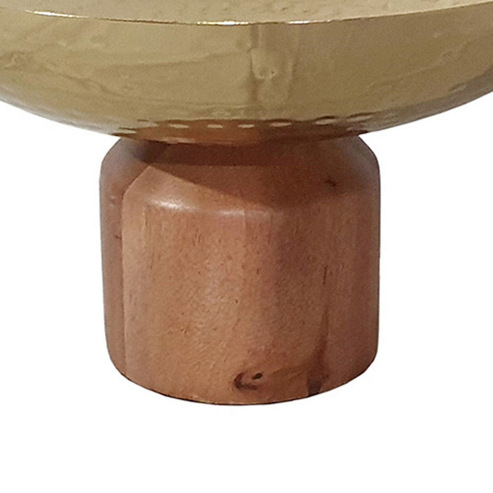 Benzara BM284950 Roe 12" Large Acacia Wood Table Bowl, Steel, Gold & Brown