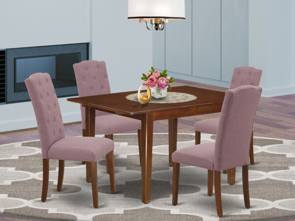 5Pc Dining Set, Rectangle Table, Butterfly Leaf, Four Chairs, Mahogany