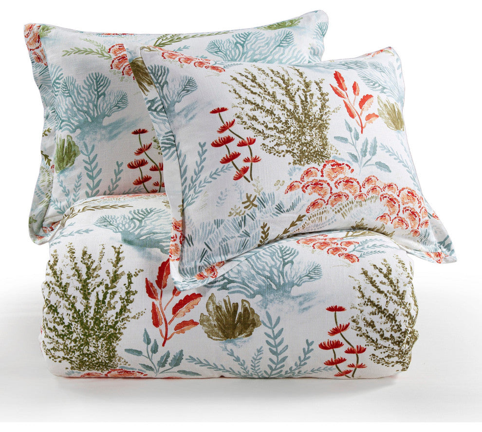 Oceania Coastal Duvet Cover Set, 3-Piece, Coral, Super Queen
