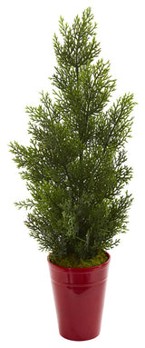 Nearly Natural 27" Mini Cedar Artificial Pine Tree in Decorative Planter