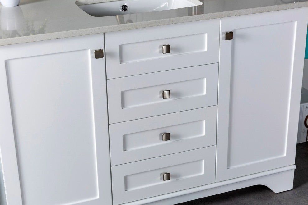 Livia Collection 48" Bath Vanity Quartz Top and Ceramic Sink, White, 48"