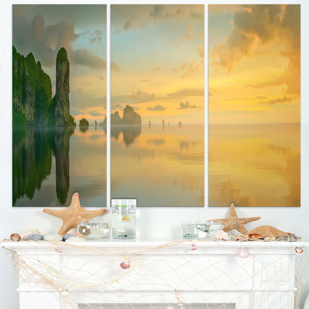 "Colorful Sky and Board on Beach" Metal Wall Art, 3 Panels, 36"x28"