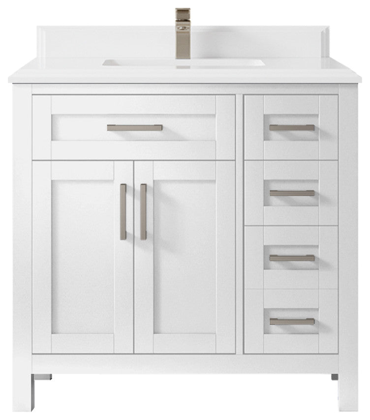 Cambridge 36 Center Sink Bath Vanity in White 1.5" White Quartz