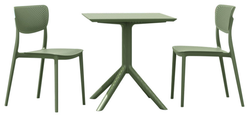 Lucy Outdoor Bistro Set 3-Piece With 27" Table Top Olive Green
