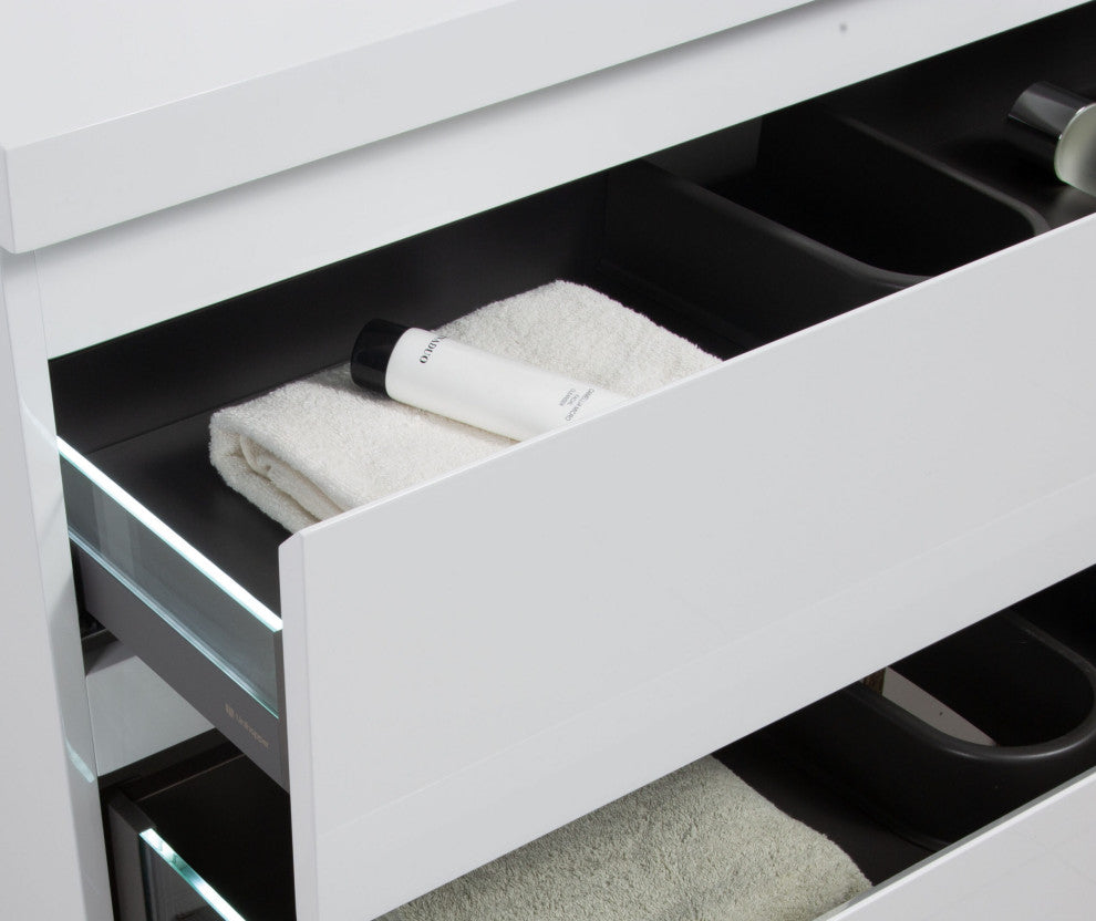 Aurora Wall Mount Vanity, White Acrylic Top, Glossy Polar White, 42"