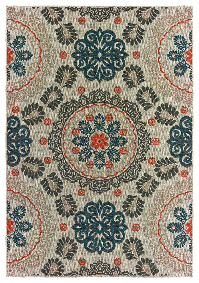 Oriental Weavers Latitude Grey/ Blue Floral Indoor/Outdoor Rug 7'10"X10'