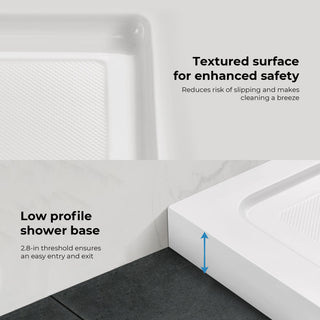 Ove Decors Erika Shower Base Rectangle, White, 60 in.x 32 in., Side Drain