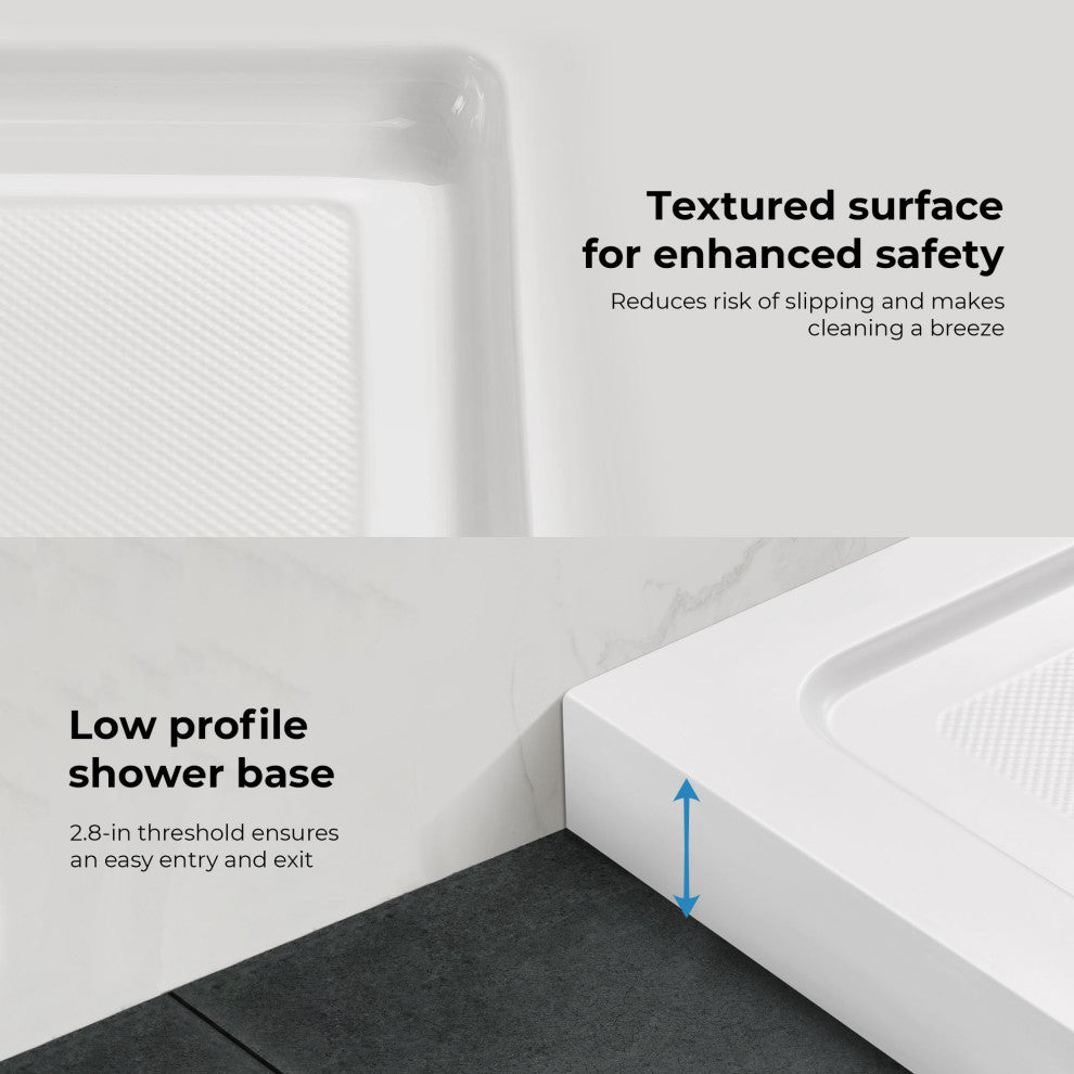 Ove Decors Erika Shower Base Rectangle, White, 60 in.x 32 in., Side Drain