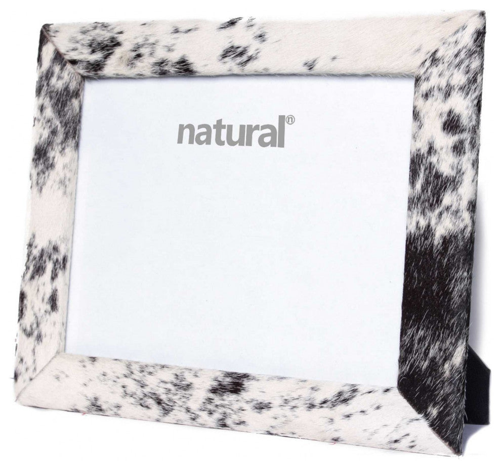 HomeRoots 8" x 10" Black and White Cowhide Picture Frame