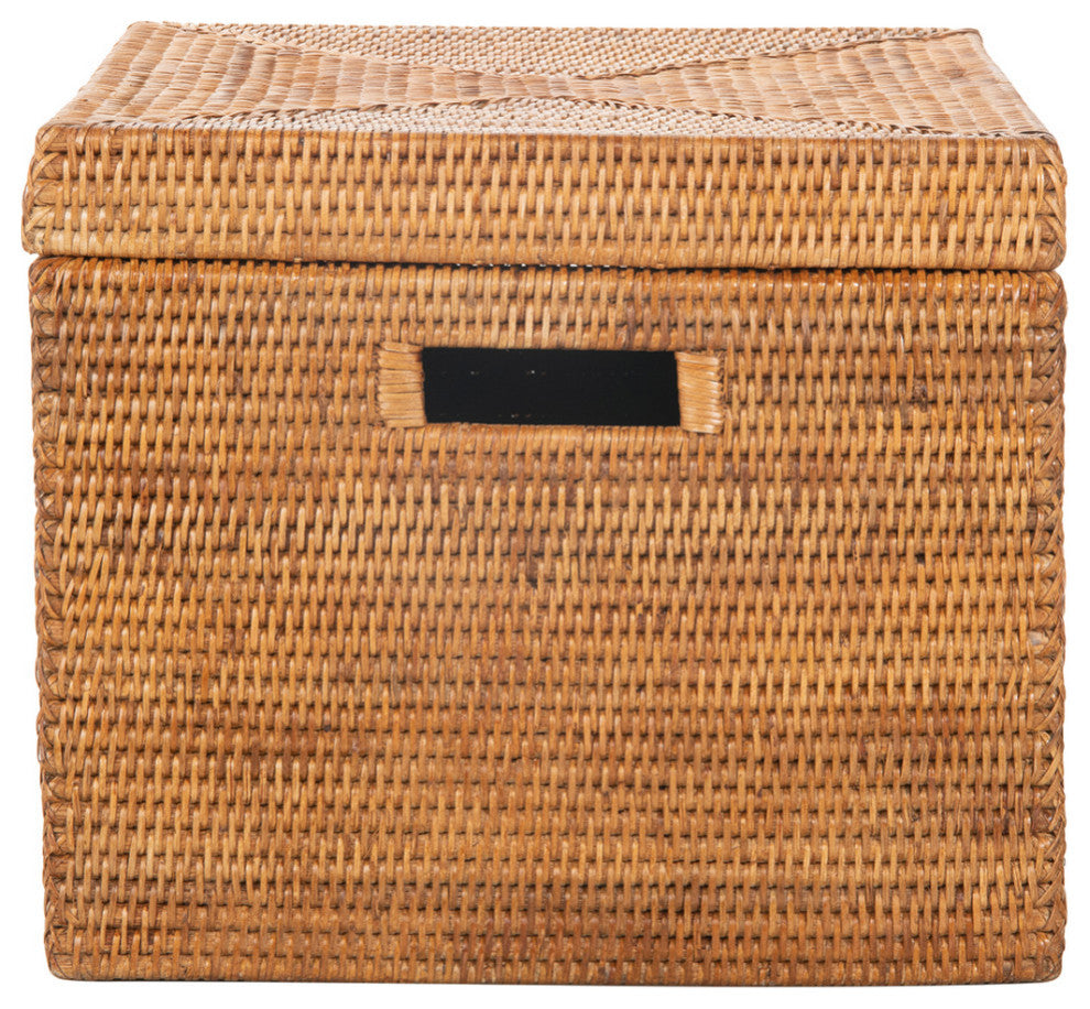 La Jolla Rattan Rectangular  Storage Box, Honey Brown
