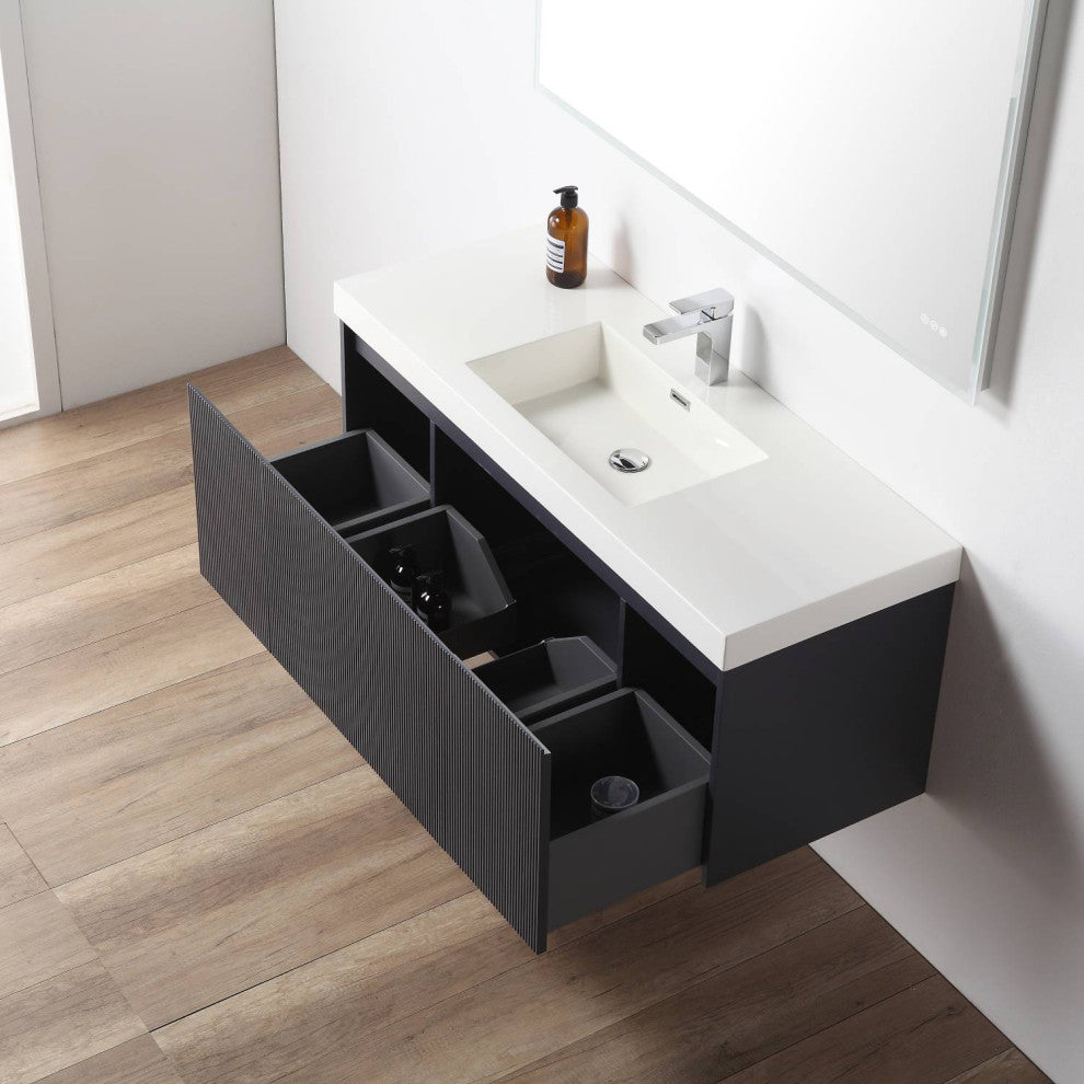 Floating Bathroom Vanity with Sink, Wall Mounted Vanity, Blue, 48" W/ Single Sink