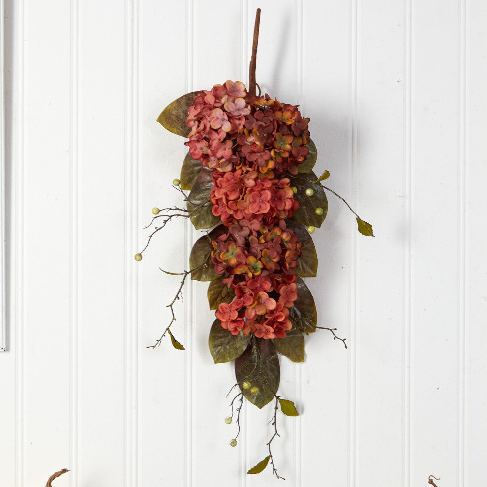 35" Autumn Hydrangea and Berry Artificial Fall Teardrop