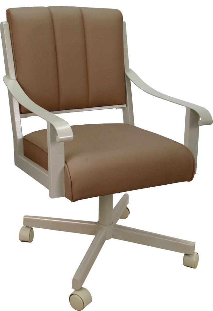 Leather Memphis Dining Caster Chair Swivel Tilt with Wheels, Brown Leather on Beige