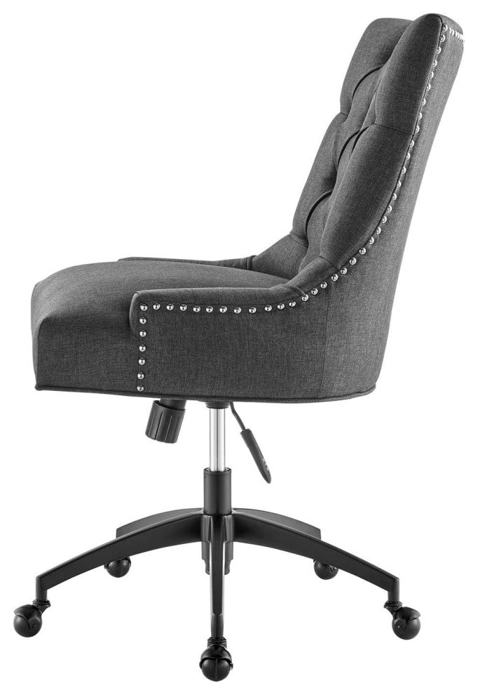 Computer Work Desk Tufted Chair, Fabric, Black Gray, Home Business Office