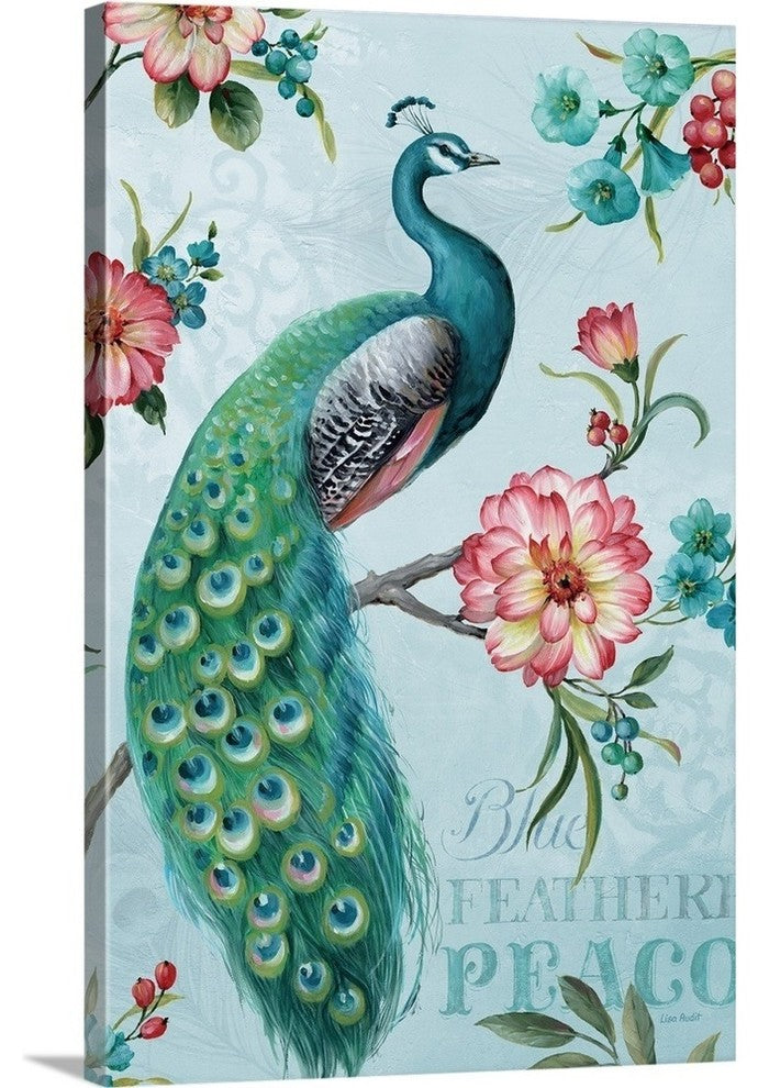 Blue Feathered Peacock I Wrapped Canvas Art Print, 20"x30"x1.5"