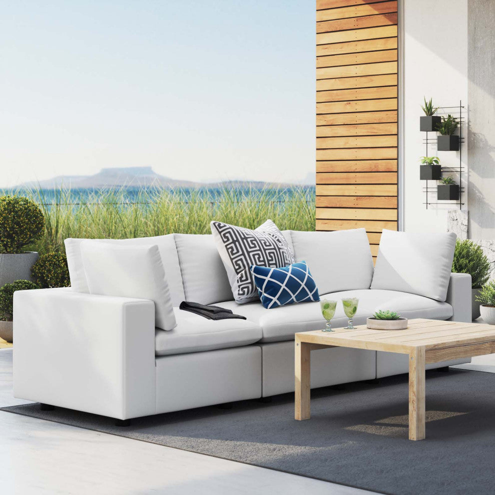 Modular Lounge Deep Sofa, Sunbrella, White, Modern, Outdoor Patio Hospitality