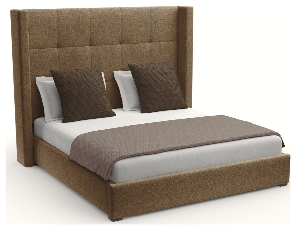 Nativa Interiors Aylet Tufted Bed, Brown, Queen, Medium Headboard