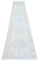 Ivory, White Wash Peshawar Extra Soft Wool Hand Knotted Runner Rug, 2'4"x11'7"
