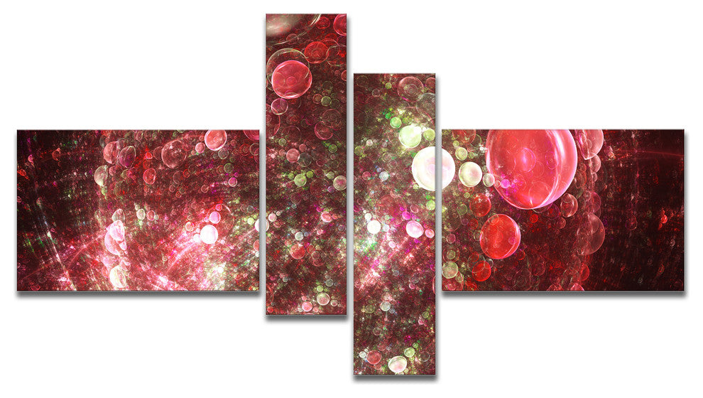 Red Spherical Planet Bubbles, Abstract Canvas Art Print, 60"x32", 4 panels