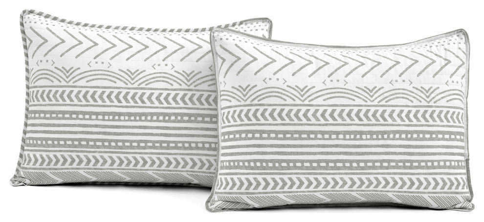 Hygge Geo 3-Piece Quilt Set, Gray/White, Full/Queen