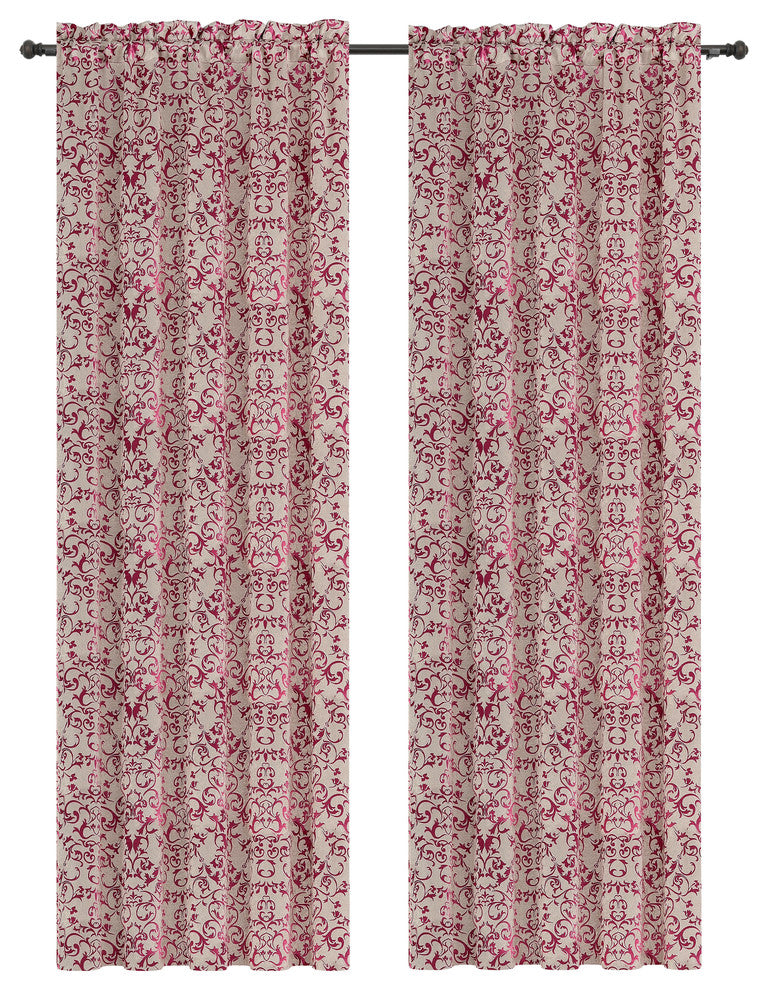 Jacquard Vine Drapery Curtain Panels, Fuchsia, 50"x63", Set of 2