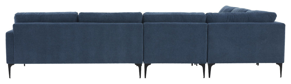Serena Blue Velvet Large L-Sectional With Black Legs