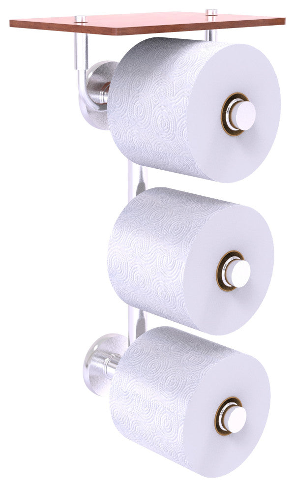 Prestige Skyline 3 Roll Toilet Paper Holder with Wood Shelf, Satin Chrome
